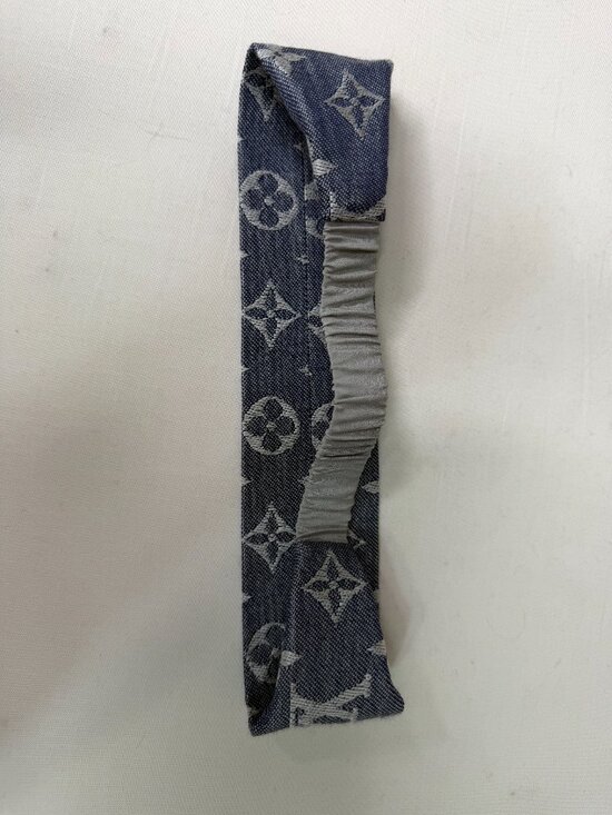 Curated Crowns Upcycled Louis Vuitton Monogram Scarf Headband Navy Gray